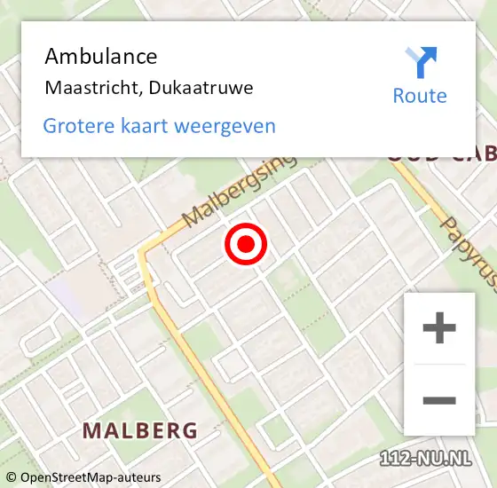 Locatie op kaart van de 112 melding: Ambulance Maastricht, Dukaatruwe op 6 januari 2014 22:02