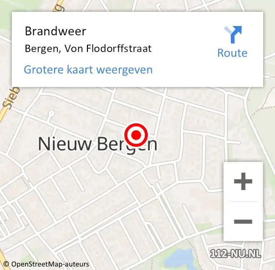 Locatie op kaart van de 112 melding: Brandweer Bergen, Von Flodorffstraat op 5 januari 2017 14:10