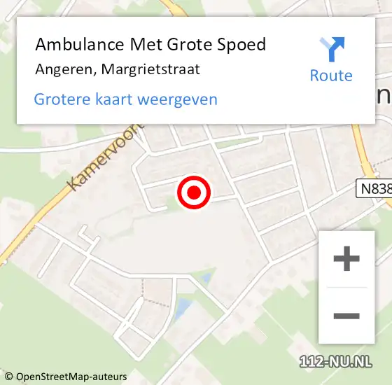 Locatie op kaart van de 112 melding: Ambulance Met Grote Spoed Naar Angeren, Margrietstraat op 5 januari 2017 14:28