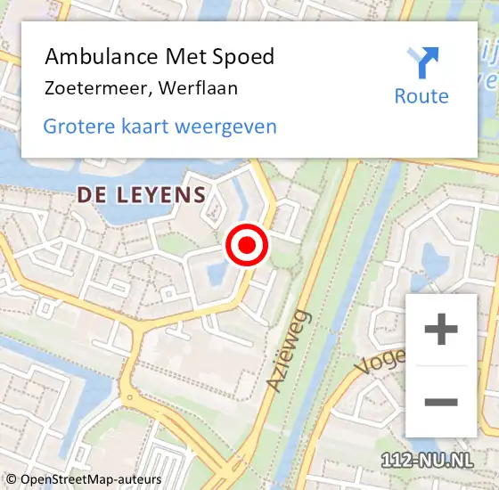 Locatie op kaart van de 112 melding: Ambulance Met Spoed Naar Zoetermeer, Werflaan op 5 januari 2017 15:18