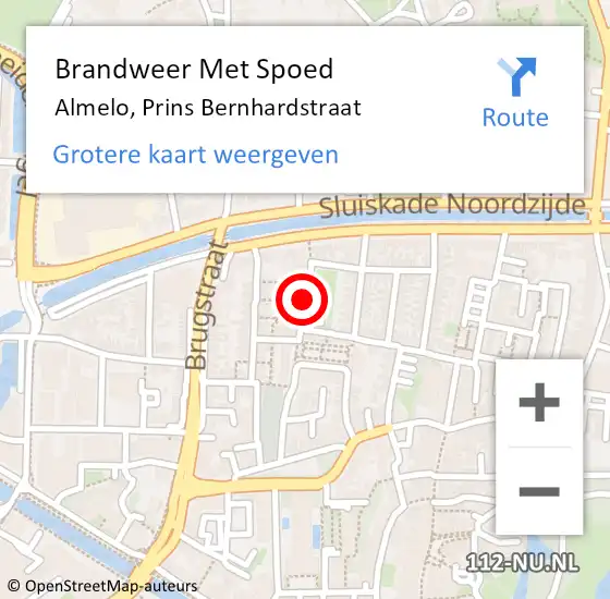 Locatie op kaart van de 112 melding: Brandweer Met Spoed Naar Almelo, Prins Bernhardstraat op 5 januari 2017 15:21