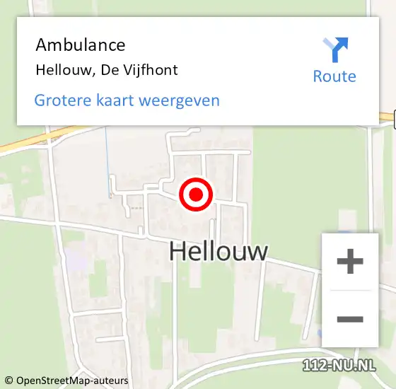 Locatie op kaart van de 112 melding: Ambulance Hellouw, De Vijfhont op 5 januari 2017 15:24