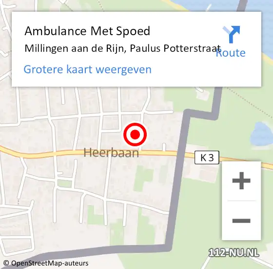 Locatie op kaart van de 112 melding: Ambulance Met Spoed Naar Millingen aan de Rijn, Paulus Potterstraat op 5 januari 2017 15:43
