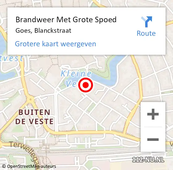 Locatie op kaart van de 112 melding: Brandweer Met Grote Spoed Naar Goes, Blanckstraat op 5 januari 2017 15:59