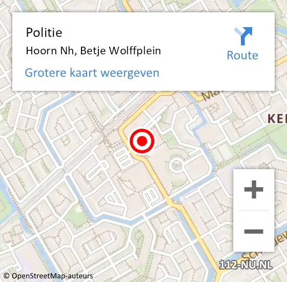 Locatie op kaart van de 112 melding: Politie Hoorn Nh, Betje Wolffplein op 5 januari 2017 16:13