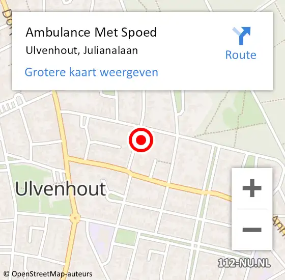 Locatie op kaart van de 112 melding: Ambulance Met Spoed Naar Ulvenhout, Julianalaan op 5 januari 2017 17:00