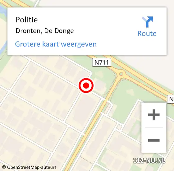 Locatie op kaart van de 112 melding: Politie Dronten, De Donge op 5 januari 2017 17:36