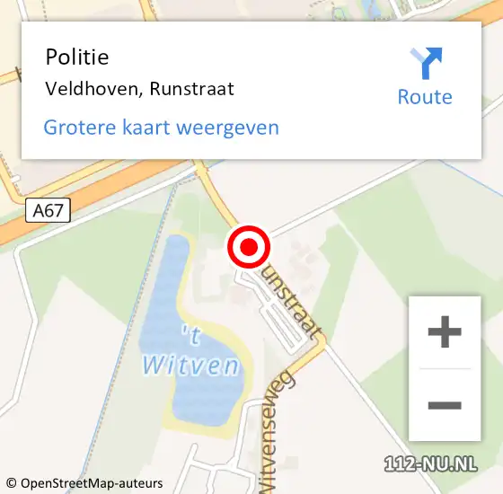 Locatie op kaart van de 112 melding: Politie Veldhoven, Runstraat op 5 januari 2017 17:39