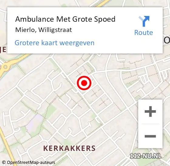 Locatie op kaart van de 112 melding: Ambulance Met Grote Spoed Naar Mierlo, Willigstraat op 5 januari 2017 19:08