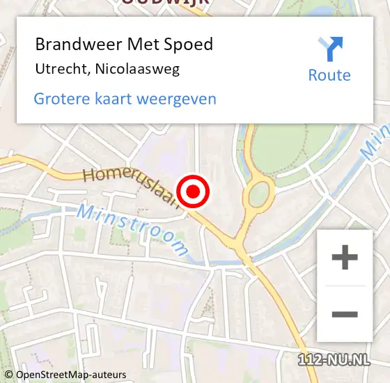 Locatie op kaart van de 112 melding: Brandweer Met Spoed Naar Utrecht, Nicolaasweg op 5 januari 2017 21:48