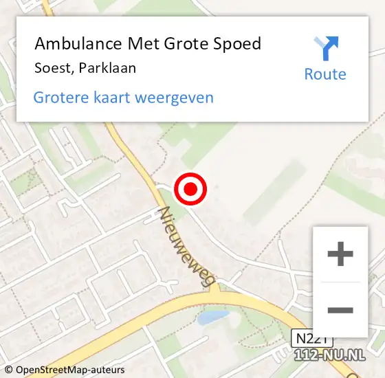 Locatie op kaart van de 112 melding: Ambulance Met Grote Spoed Naar Soest, Parklaan op 5 januari 2017 22:08