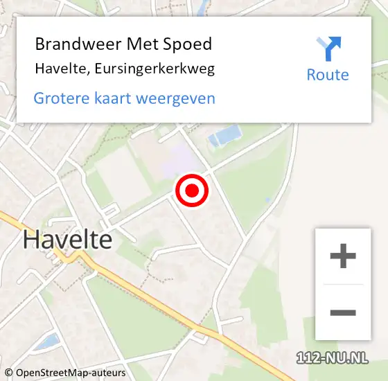 Locatie op kaart van de 112 melding: Brandweer Met Spoed Naar Havelte, Eursingerkerkweg op 6 januari 2017 00:11