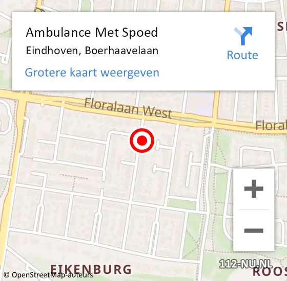 Locatie op kaart van de 112 melding: Ambulance Met Spoed Naar Eindhoven, Boerhaavelaan op 6 januari 2017 04:33