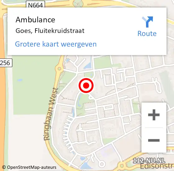 Locatie op kaart van de 112 melding: Ambulance Goes, Fluitekruidstraat op 6 januari 2017 08:10