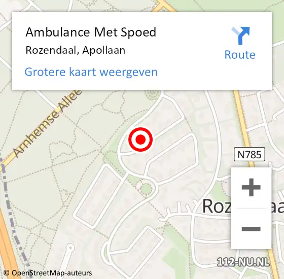 Locatie op kaart van de 112 melding: Ambulance Met Spoed Naar Rozendaal, Apollaan op 6 januari 2017 09:55