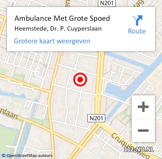 Locatie op kaart van de 112 melding: Ambulance Met Grote Spoed Naar Heemstede, Dr. P. Cuyperslaan op 6 januari 2017 11:00