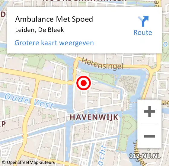 Locatie op kaart van de 112 melding: Ambulance Met Spoed Naar Leiden, De Bleek op 6 januari 2017 11:21