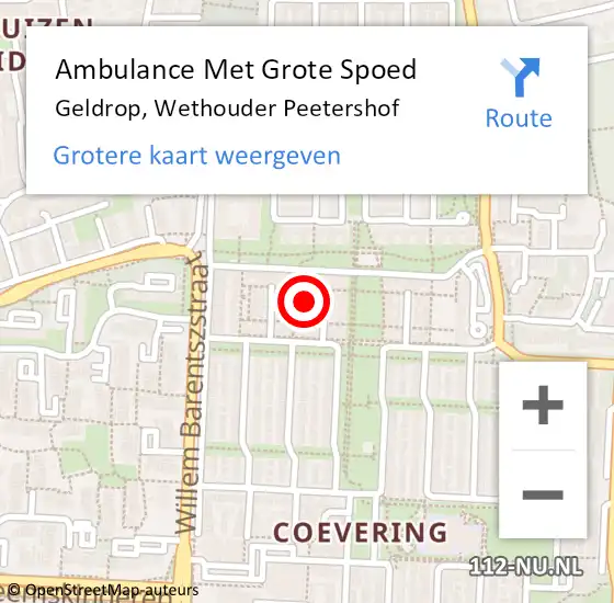 Locatie op kaart van de 112 melding: Ambulance Met Grote Spoed Naar Geldrop, Wethouder Peetershof op 6 januari 2017 11:25