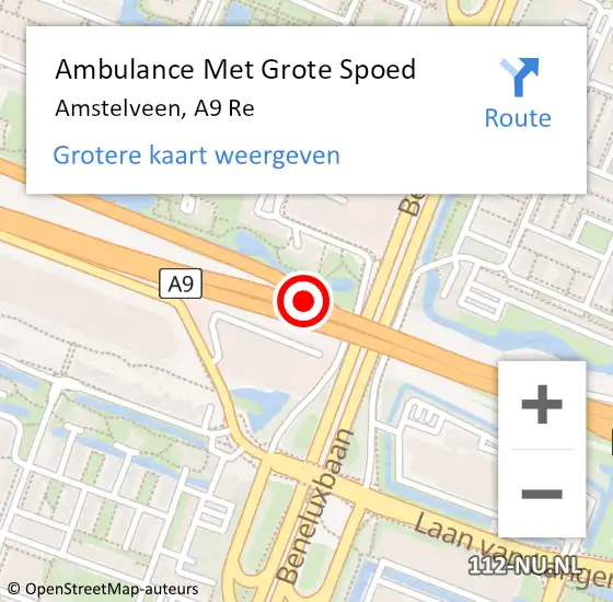 Locatie op kaart van de 112 melding: Ambulance Met Grote Spoed Naar Amstelveen, A9 Re op 6 januari 2017 11:55