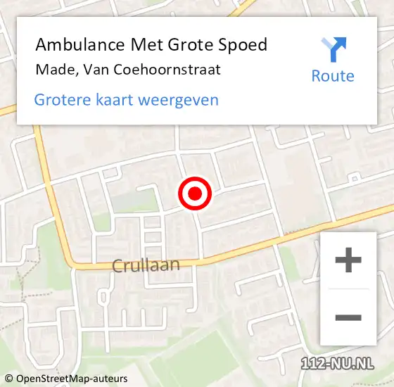 Locatie op kaart van de 112 melding: Ambulance Met Grote Spoed Naar Made, Van Coehoornstraat op 6 januari 2017 13:45