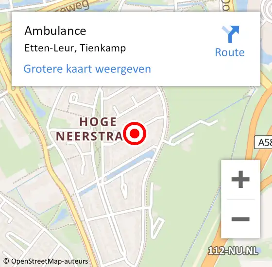 Locatie op kaart van de 112 melding: Ambulance Etten-Leur, Tienkamp op 6 januari 2017 14:32