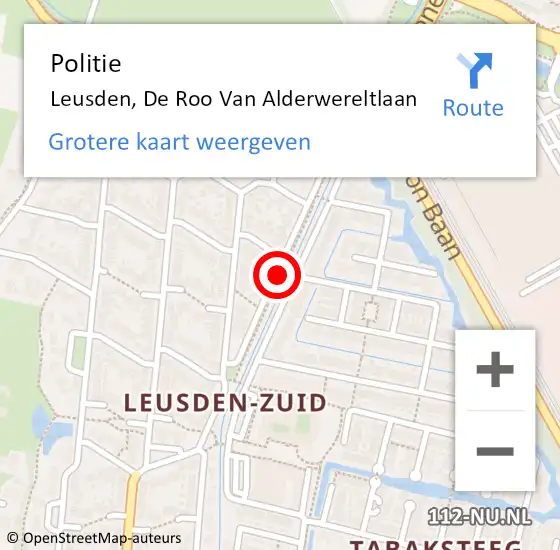 Locatie op kaart van de 112 melding: Politie Leusden, De Roo Van Alderwereltlaan op 6 januari 2017 15:31