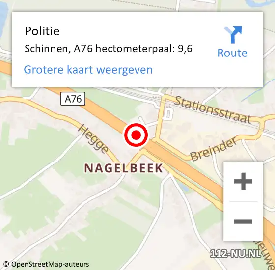 Locatie op kaart van de 112 melding: Politie Schinnen, A76 hectometerpaal: 9,6 op 6 januari 2017 15:37