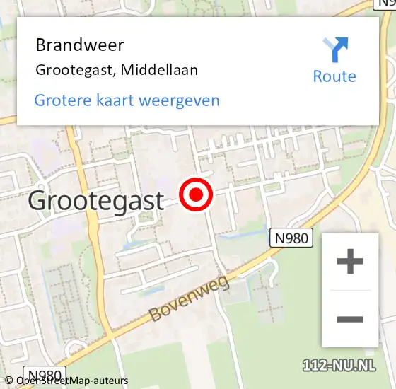 Locatie op kaart van de 112 melding: Brandweer Grootegast, Middellaan op 6 januari 2017 16:20