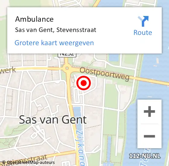 Locatie op kaart van de 112 melding: Ambulance Sas van Gent, Stevensstraat op 6 januari 2017 16:33