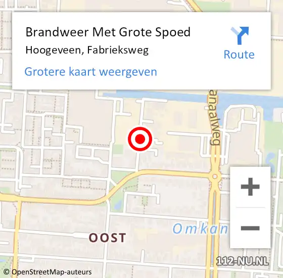 Locatie op kaart van de 112 melding: Brandweer Met Grote Spoed Naar Hoogeveen, Fabrieksweg op 6 januari 2017 17:56