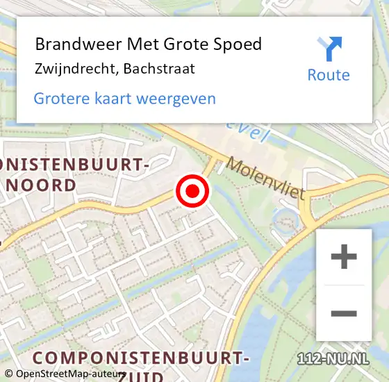 Locatie op kaart van de 112 melding: Brandweer Met Grote Spoed Naar Zwijndrecht, Bachstraat op 6 januari 2017 19:24