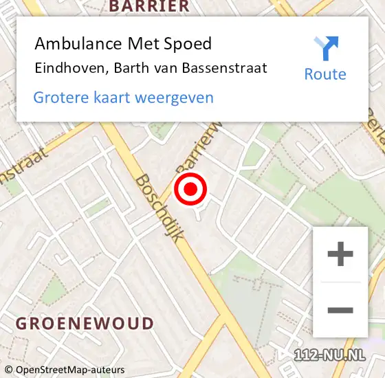 Locatie op kaart van de 112 melding: Ambulance Met Spoed Naar Eindhoven, Barth van Bassenstraat op 6 januari 2017 19:35