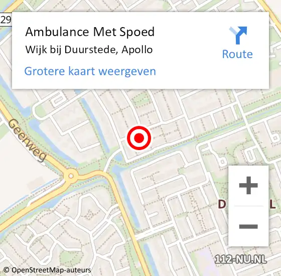 Locatie op kaart van de 112 melding: Ambulance Met Spoed Naar Wijk bij Duurstede, Apollo op 6 januari 2017 20:22