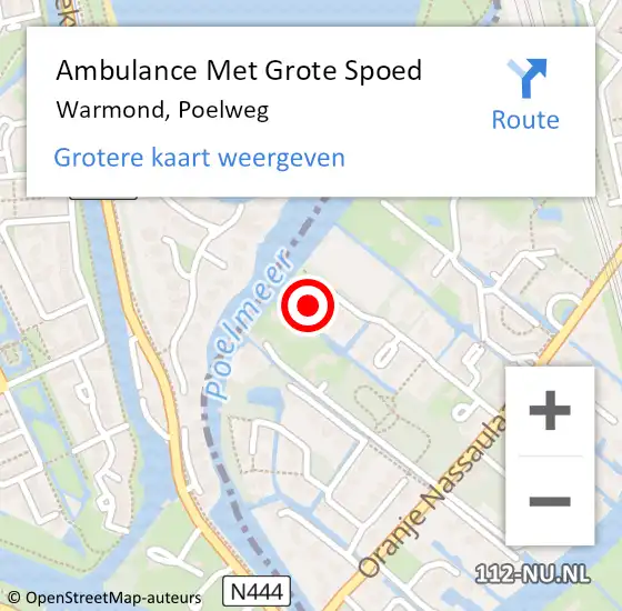 Locatie op kaart van de 112 melding: Ambulance Met Grote Spoed Naar Warmond, Poelweg op 7 januari 2017 01:04