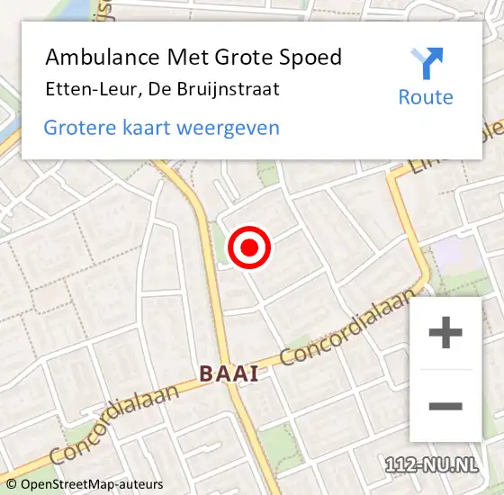 Locatie op kaart van de 112 melding: Ambulance Met Grote Spoed Naar Etten-Leur, De Bruijnstraat op 7 januari 2017 01:40