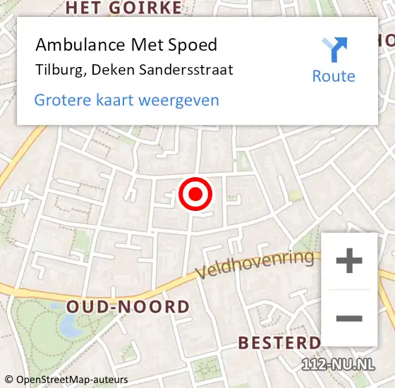 Locatie op kaart van de 112 melding: Ambulance Met Spoed Naar Tilburg, Deken Sandersstraat op 7 januari 2017 01:46