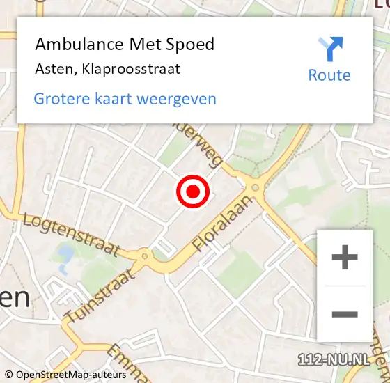 Locatie op kaart van de 112 melding: Ambulance Met Spoed Naar Asten, Klaproosstraat op 7 januari 2017 03:22