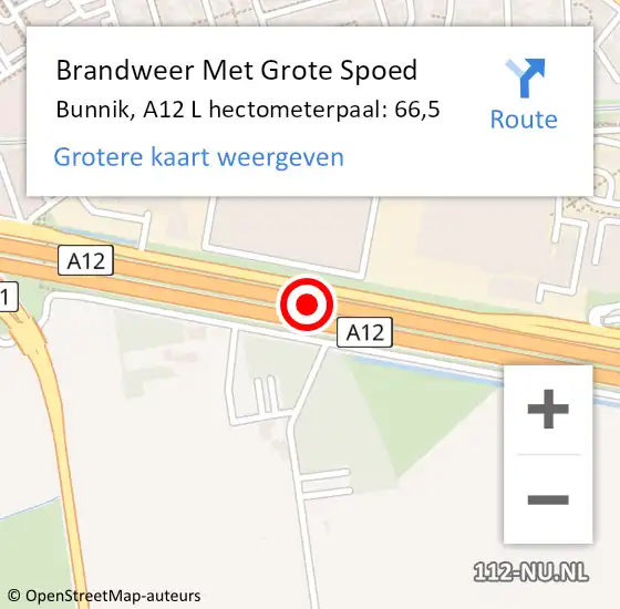 Locatie op kaart van de 112 melding: Brandweer Met Grote Spoed Naar Bunnik, A12 R hectometerpaal: 67,8 op 7 januari 2017 07:30