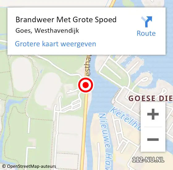 Locatie op kaart van de 112 melding: Brandweer Met Grote Spoed Naar Goes, Westhavendijk op 7 januari 2017 08:50