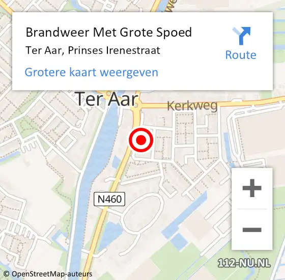 Locatie op kaart van de 112 melding: Brandweer Met Grote Spoed Naar Ter Aar, Prinses Irenestraat op 7 januari 2017 10:07