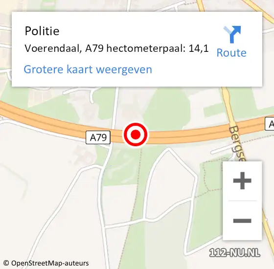 Locatie op kaart van de 112 melding: Politie Voerendaal, A79 hectometerpaal: 14,1 op 7 januari 2017 10:10