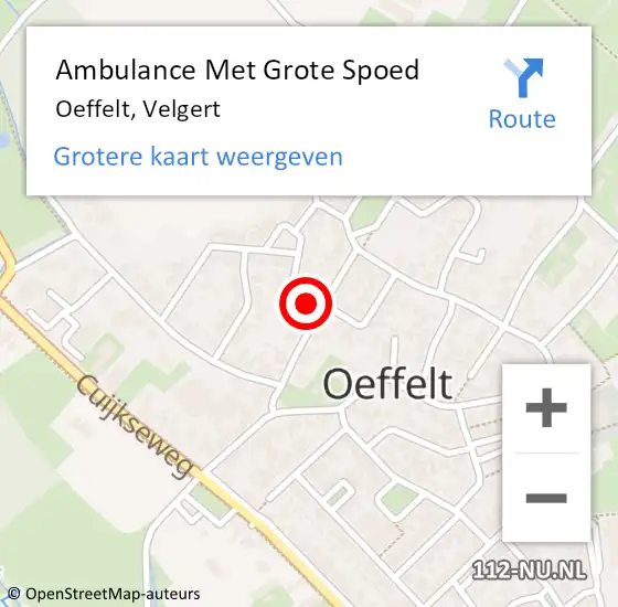 Locatie op kaart van de 112 melding: Ambulance Met Grote Spoed Naar Oeffelt, Velgert op 7 januari 2017 10:30