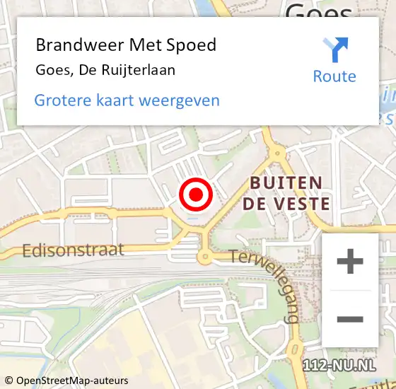 Locatie op kaart van de 112 melding: Brandweer Met Spoed Naar Goes, De Ruijterlaan op 7 januari 2017 10:36