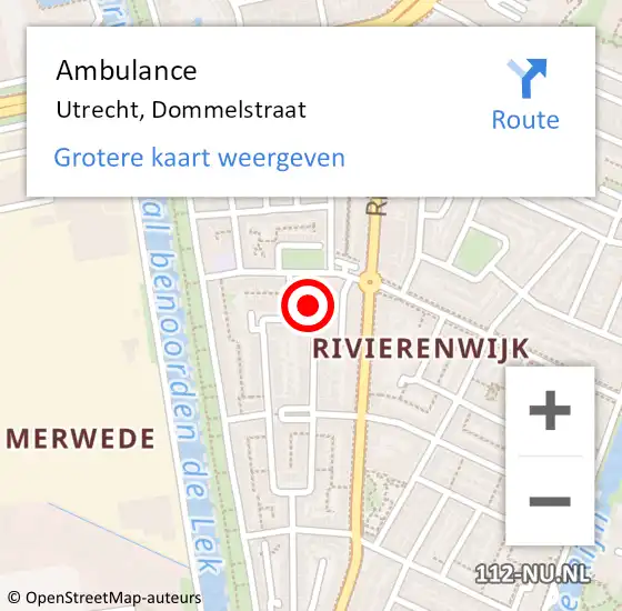 Locatie op kaart van de 112 melding: Ambulance Utrecht, Dommelstraat op 7 januari 2017 10:44