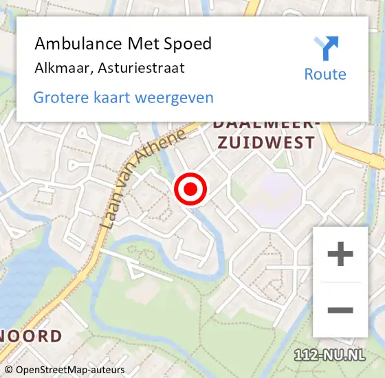 Locatie op kaart van de 112 melding: Ambulance Met Spoed Naar Alkmaar, Asturiestraat op 7 januari 2017 11:02