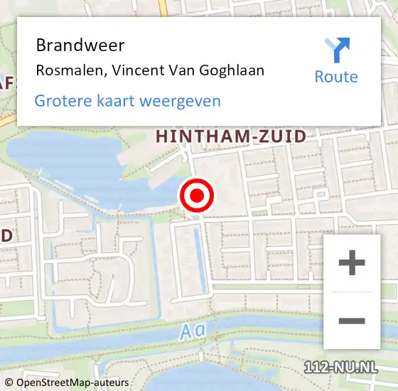 Locatie op kaart van de 112 melding: Brandweer Rosmalen, Vincent Van Goghlaan op 7 januari 2017 12:27