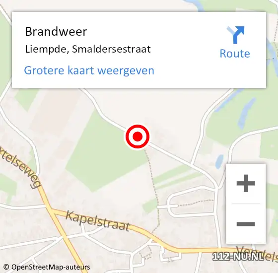 Locatie op kaart van de 112 melding: Brandweer Liempde, Smaldersestraat op 7 januari 2017 13:43