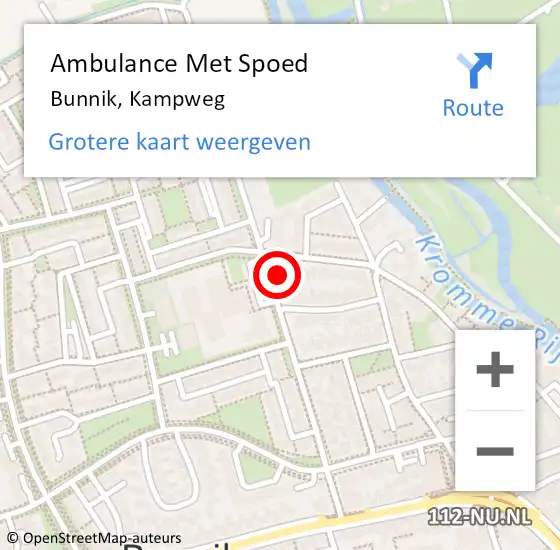 Locatie op kaart van de 112 melding: Ambulance Met Spoed Naar Bunnik, Kampweg op 7 januari 2017 15:17