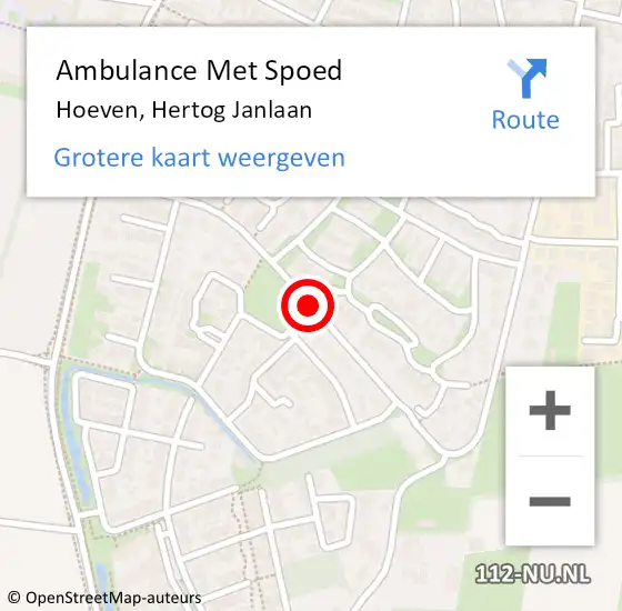 Locatie op kaart van de 112 melding: Ambulance Met Spoed Naar Hoeven, Hertog Janlaan op 7 januari 2017 15:49