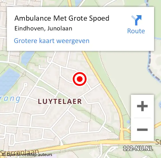 Locatie op kaart van de 112 melding: Ambulance Met Grote Spoed Naar Eindhoven, Junolaan op 8 januari 2017 03:05